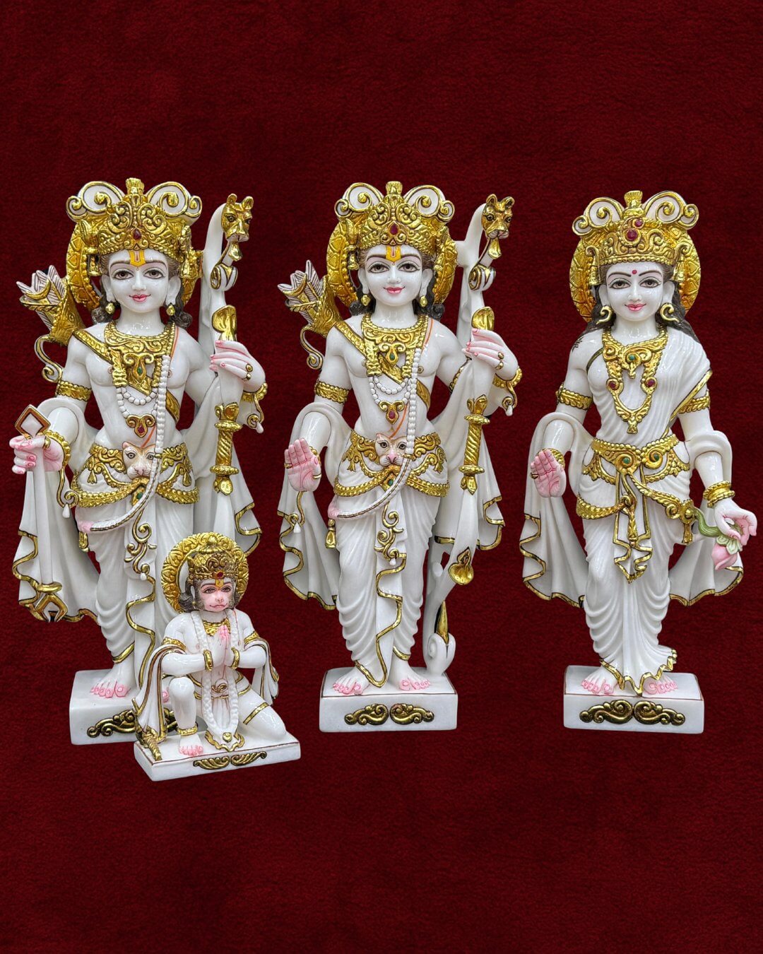Marble Ram Darbar - Divine Court Lord Rama Sita Lakshman Hanuman Premium Temple Moorti